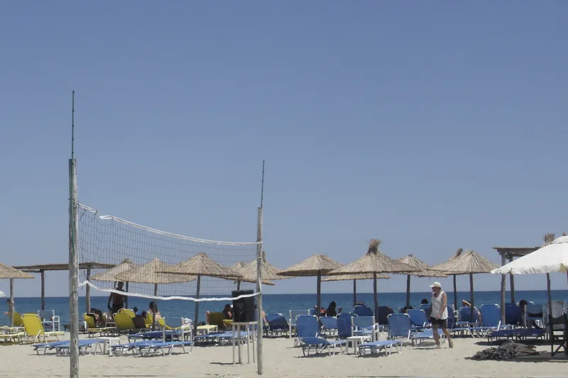 Sunbeds and umbrellas on Korinos beach